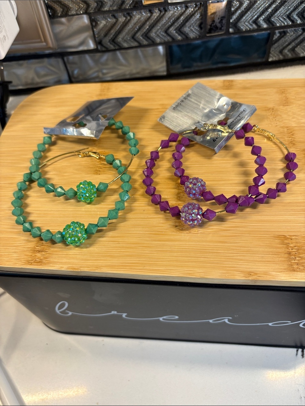 Emerald Green and purple Beaded Hoop Earrings - Women Jewelry